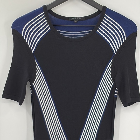 Ohne Titel Textured Rayon & Nylon Fitted Short Sleeve Dress - Size Small - Picture 2 of 6